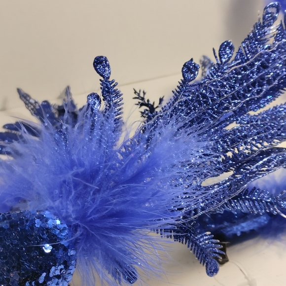 Deep Blue 4 Feather Peacocks Glitter and Feathers Long Tail 1 Humming Bird Clip - Picture 6 of 16